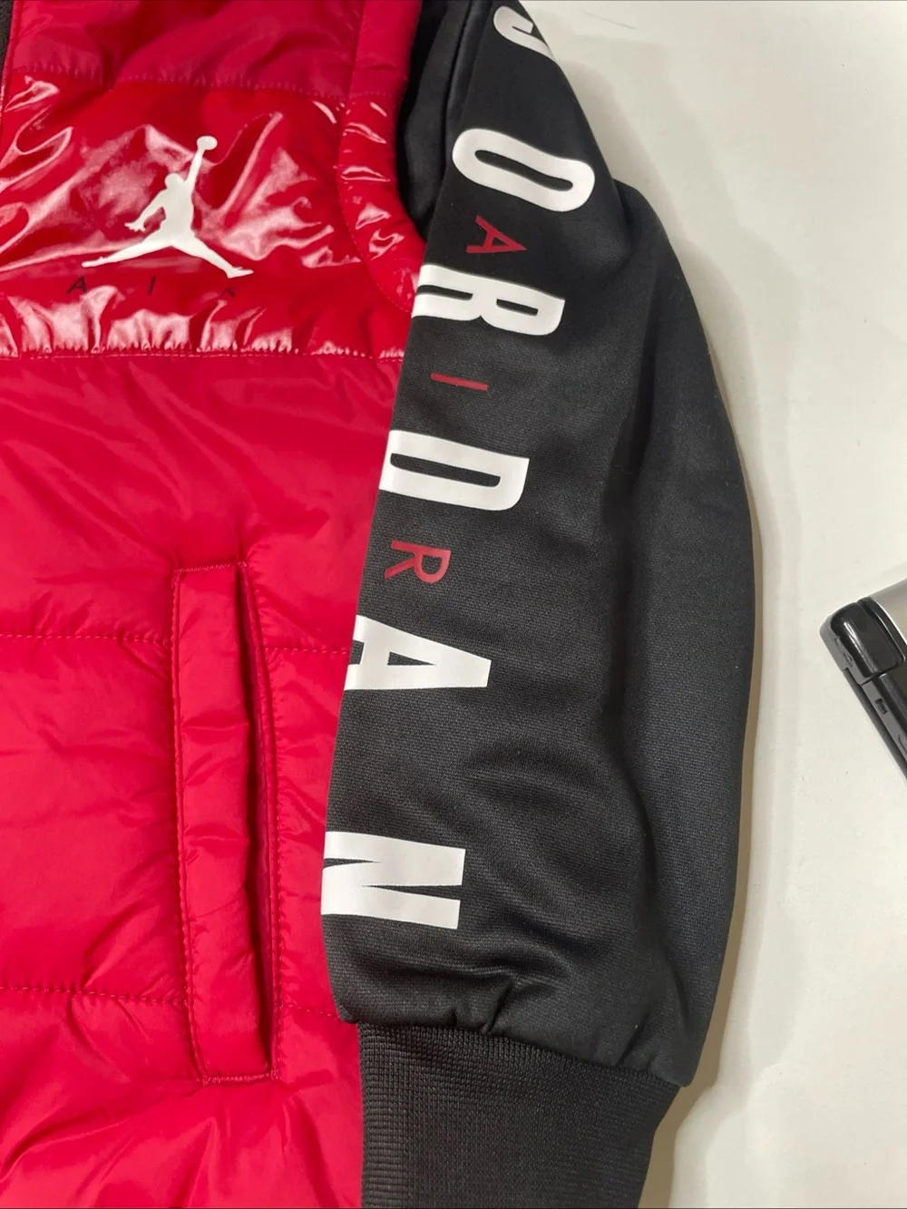 Jordan Red and Black Puffer Hoodie Jacket Size 3T